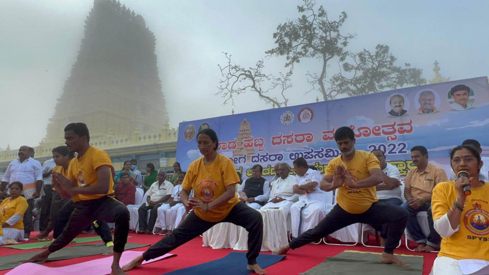 District Minister inaugurates Yoga Charana atop Chamundi Hill