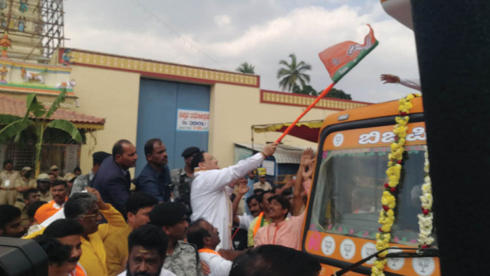 J.P. Nadda flags off Vijaya Sankalpa Yatra from M.M. Hills